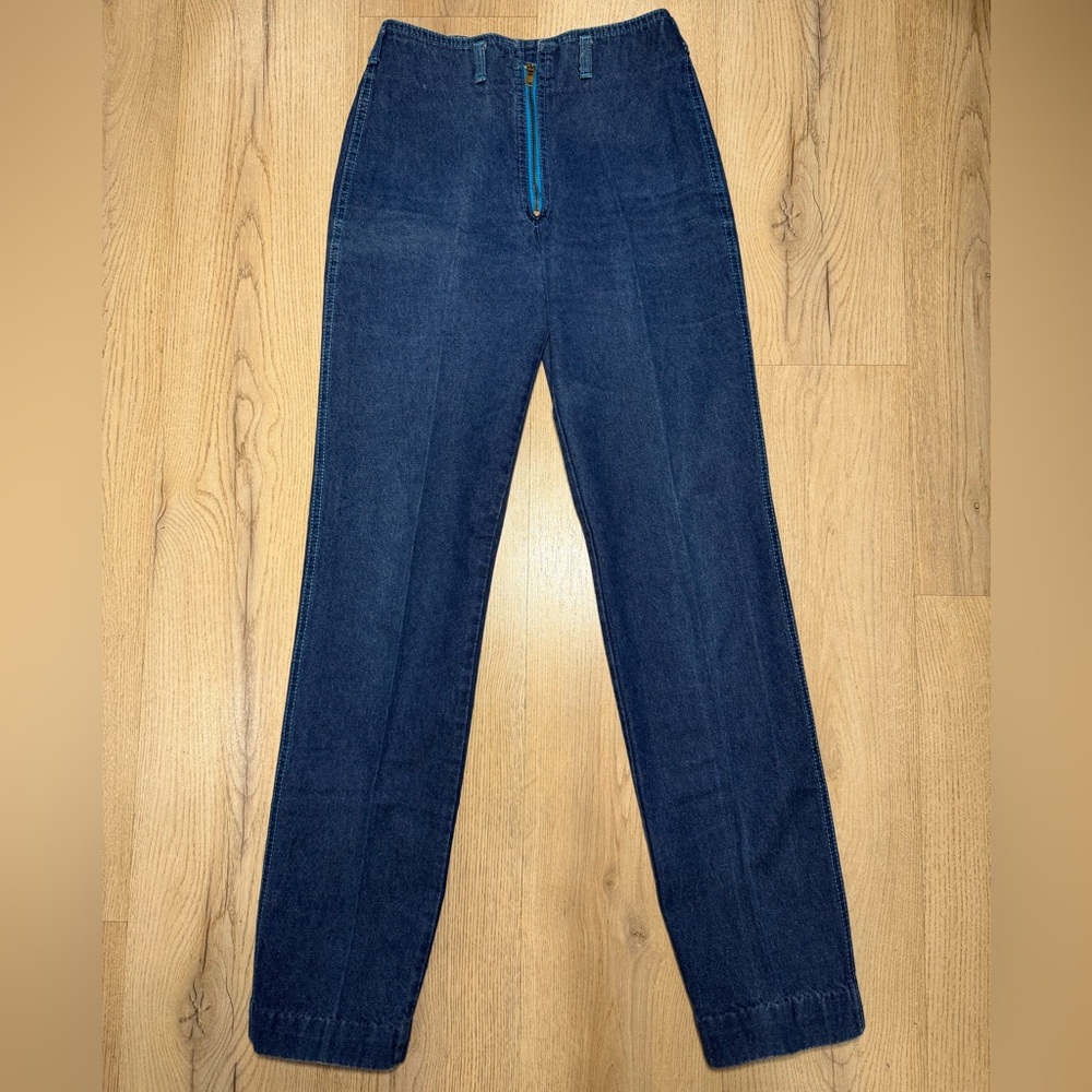 Rag City Blues Los Angeles NOS Vtg 70s Blue Zipper Blue Stitching Jeans Size 24